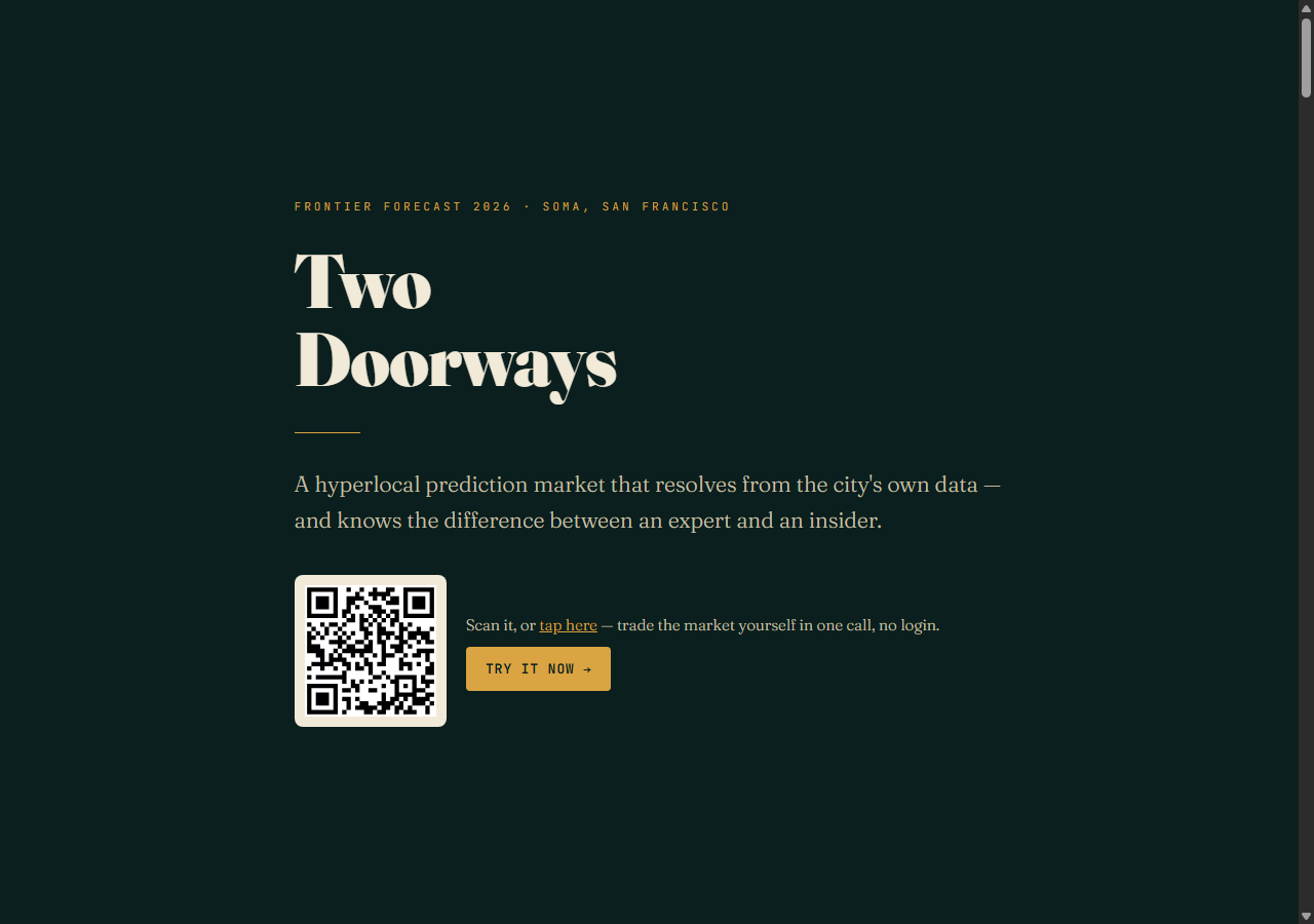 Two Doorways — Hyperlocal Prediction Market